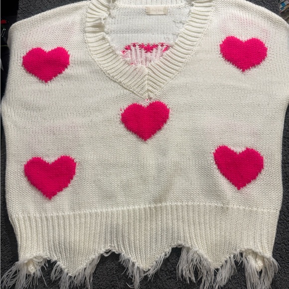 Altar'd State Women's White Sweater with Pink Hearts- Size S - Picture 2 of 5